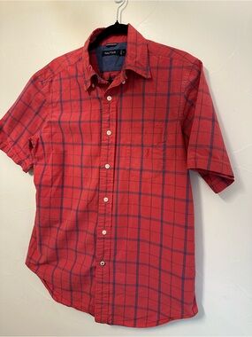 Nautica Salmon Plaid Short-Sleeve Button-Down Shirt